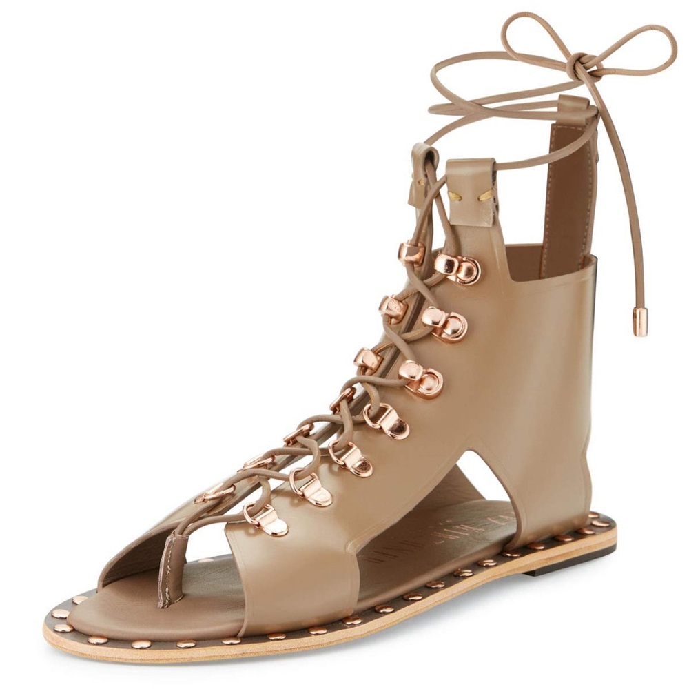 Ivy Kirzhner Skylar Studded Leather Lace-Up Sandal Truffle Tie Up Gladiator